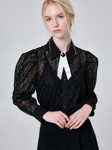 Lace jacquard brooch patch long sleeve BL_BLACK - JbyRaRa - Modalova