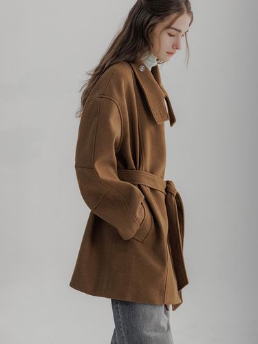 Half Wool High Neck Coat - PANDORAFIT - Modalova