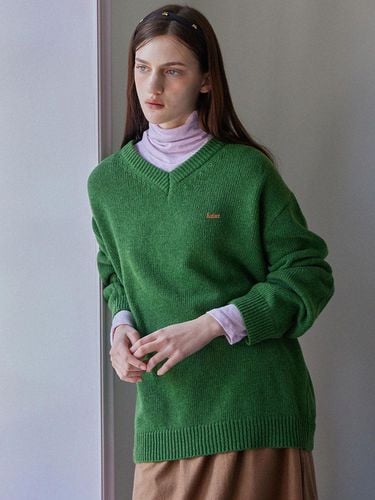 LAMBSWOOL V NECK KNIT_2COLORS GREEN - HAINT - Modalova