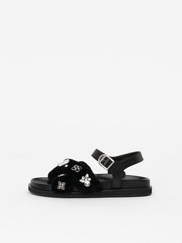 Orlane Shearling Sandals in BLACK - CHAUSSURE LAPIN - Modalova