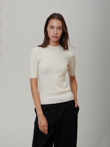 Ribbed short-sleeved knit pullover - PINBLACK - Modalova