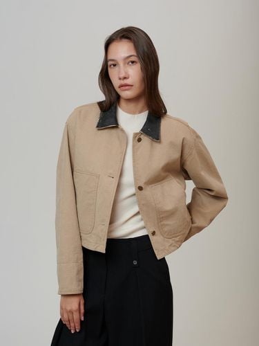 Leather collar cropped work jacket - PINBLACK - Modalova