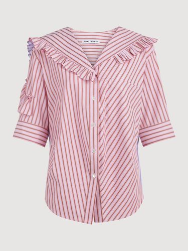 Stripe MIX Frill Short Sleeved Blouse_LFSAA24120PI - LUCKY CHOUETTE - Modalova