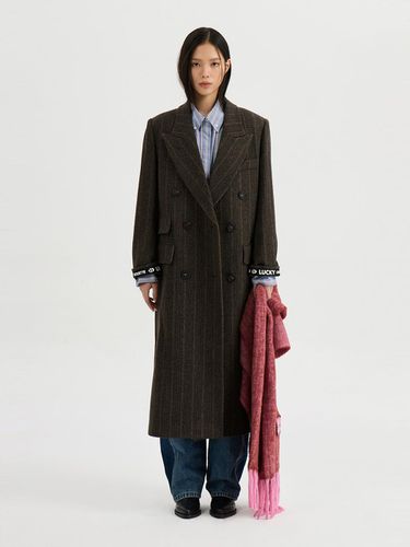 Herringbone Stripe Gang Collar Long Coat ()_L - LUCKY CHOUETTE - Modalova