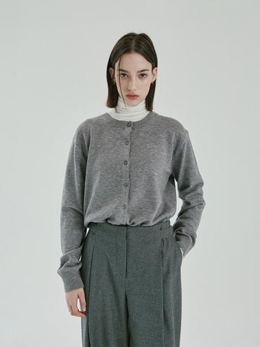 Round neck button up knit cardigan gray - PINBLACK - Modalova