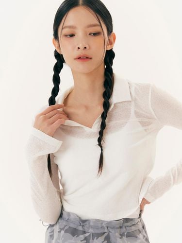 See through Johnny collar t shirt_white - YUGADANG - Modalova