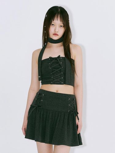 LACE UP SCARF TUBE TOP_CHARCOAL - NIIER NOR - Modalova