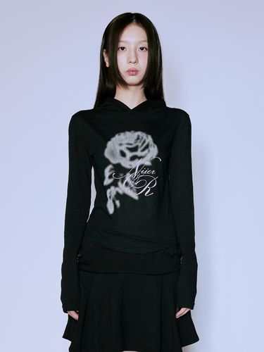 SHEER ROSE SLIM HOODIE_BLACK - NIIER NOR - Modalova