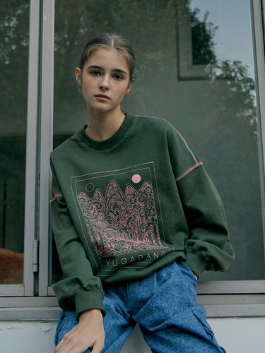 Sun, moon and five peaks sweatshirt_Green/FW/ Swee - YUGADANG - Modalova