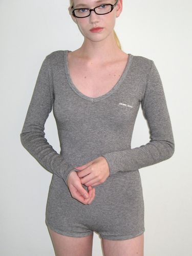 V NECK KNIT BODY SUIT_MELANGE GREY - CRANK - Modalova