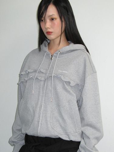 FRILL ZIP UP HOODIE_MELANGE GREY - CRANK - Modalova