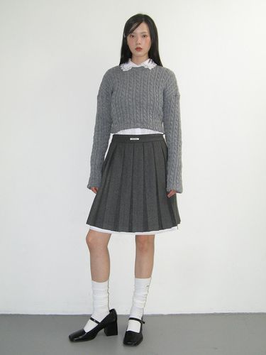 LAYERED WOOL PLEATS SKIRT_GREY - CRANK - Modalova