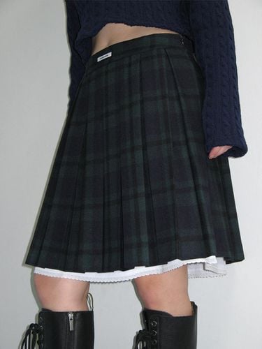 CHECK LAYERED WOOL PLEATS SKIRT_NAVY - CRANK - Modalova