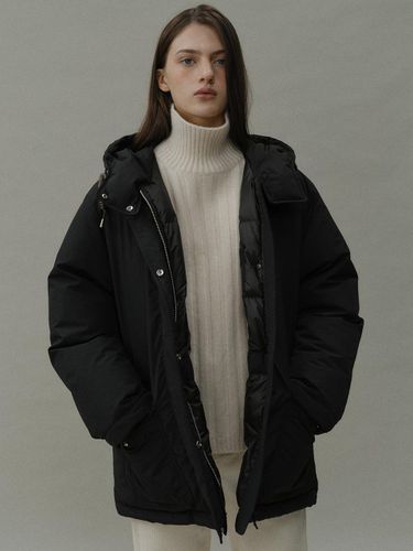 Down half hooded coat (black) - blank03 - Modalova