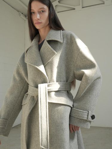 BELTED OVERSIZ WOOL COAT / GREY - PAUL&ALICE - Modalova