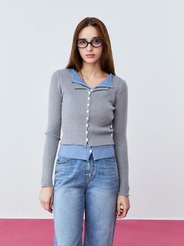 Layered Collared Cardigan (GRAY) - koolkitten - Modalova