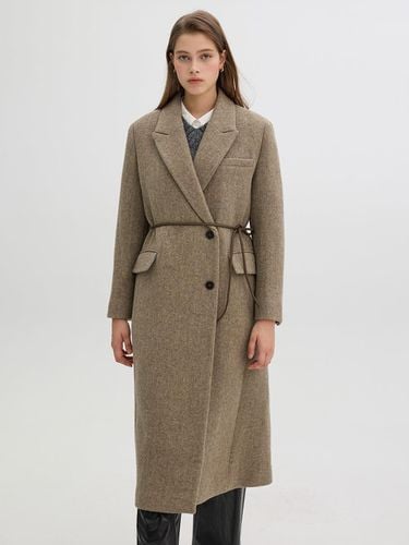 Wool-blended Herringbone Belted Long Coat OW4WHB03 - OLIVE DES OLIVE - Modalova