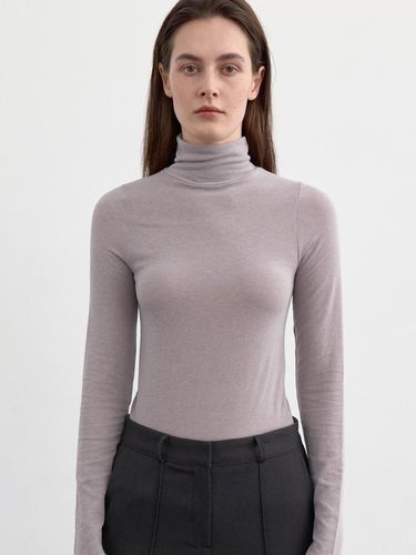 LAYER WOOL POLO NECK TOP, GREYISH BEIGE - LOWTEAL - Modalova