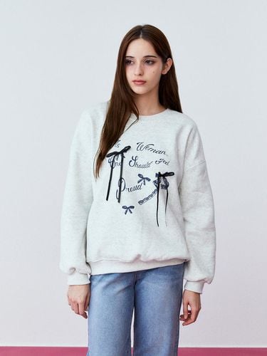 Ribbon Embellished Sweatshirt (LIGHT GRAY) - koolkitten - Modalova