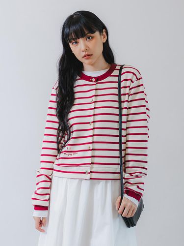 Barken Smile Stripe Cotton Cardigan BK8931_Burgand - BAKKEN - Modalova