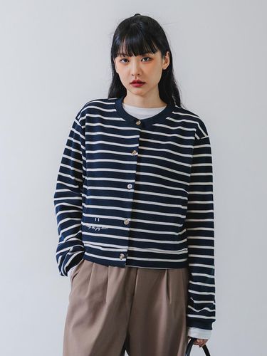 Smile Stripe Cotton Cardigan BK8931_Navy - BAKKEN - Modalova