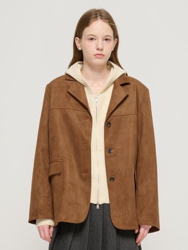 Collar Accent Suede Button-up Jacket (Brown) - ROIDESROIS - Modalova