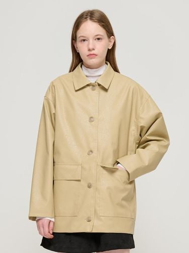 Leather Middle Over Coat Jacket (Beige) - ROIDESROIS - Modalova