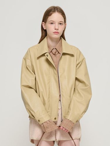 Blouson Eco Leather Zip-Up Jacket (Beige) - ROIDESROIS - Modalova