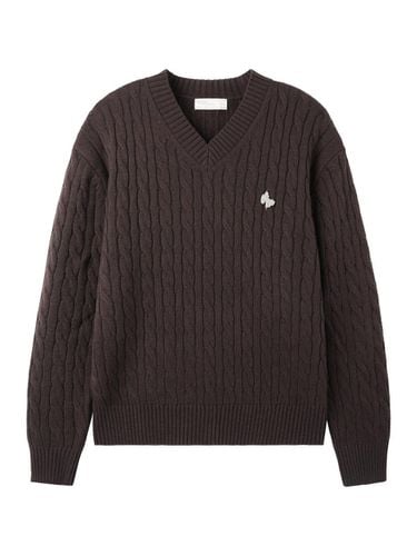 Barken Point Logo Pendant V-neck Cable Knit BK8941 - BAKKEN - Modalova