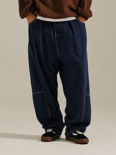 Balloon Fit Stitch Denim Pants Blue - GoldenSunshine - Modalova