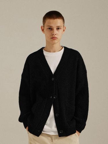 Wool Over Bulky Knit Cardigan Black - GoldenSunshine - Modalova