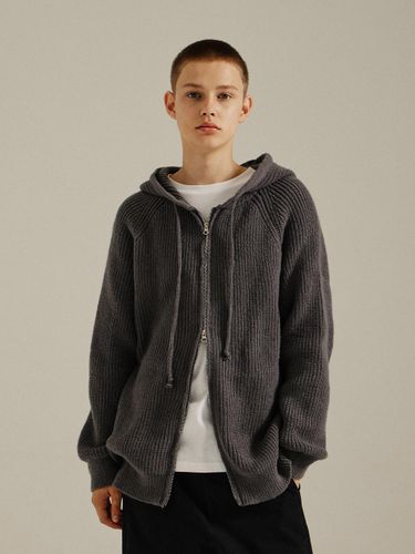 Wool Bulky Hood Zip - up Knit Grey - GoldenSunshine - Modalova