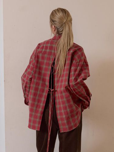 BACK SLIT CHECK SHIRT - RED - LE STUDIO - Modalova