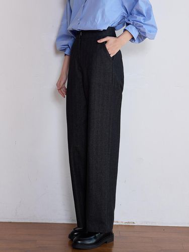 HERRINGBONE STRAIGHT PANTS - BLACK - LE STUDIO - Modalova