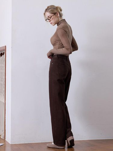 COTTON STRAIGHT PANTS - BROWN - LE STUDIO - Modalova