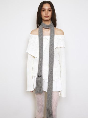 WOOL CABLE KNITTED SCARF, GREY - Polysooem - Modalova