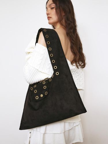 EYELET SUEDE SHOULDER BAG, BLACK - Polysooem - Modalova