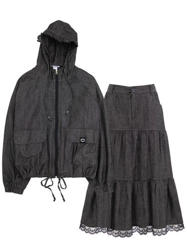 Washed Water Ocean Zip-up Two-Piece Denim Set [] - PLASMA SPHERE - Modalova