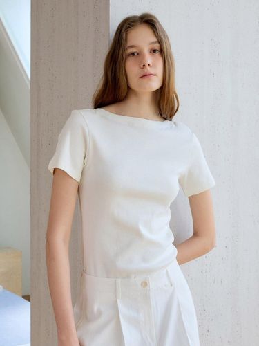 BOAT NECK COTTON T-SHIRT [2COLOR] - PREECY - Modalova