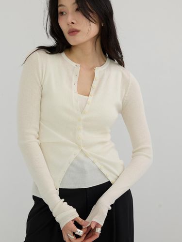 RIBBED BUTTON CARDIGAN [WHITE] - LA KOSMO - Modalova