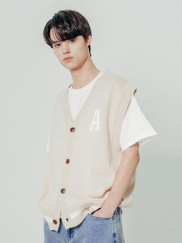 Men's Rib Point Knit Vest [LT-BEIGE] - ADHOC - Modalova