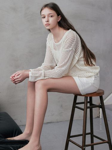 SAGE] Linen Mesh Knit Set Sweater [Cream] - LANG5 - Modalova