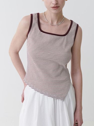 Asymmetric Hem Stripe Sleeveless Top (SW5ME244) [2color] - LOEUVRE - Modalova