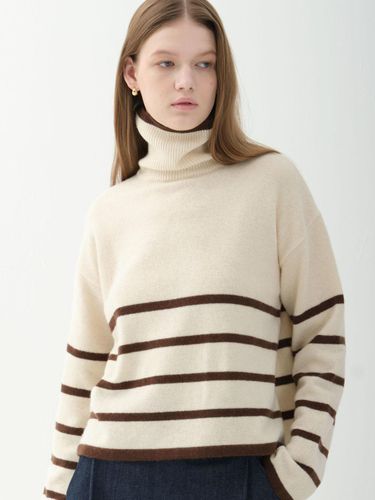 Cashmere stripe crop turtleneck sweater [brown] - Jun by Jun k. - Modalova