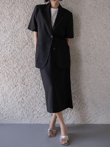 Renon Linen Short Sleeve Jacket & Midi Skirt Set - MEMUA - Modalova