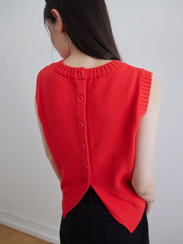 Reversible Sleeveless Cardigan [RED] - STEP AROUND - Modalova