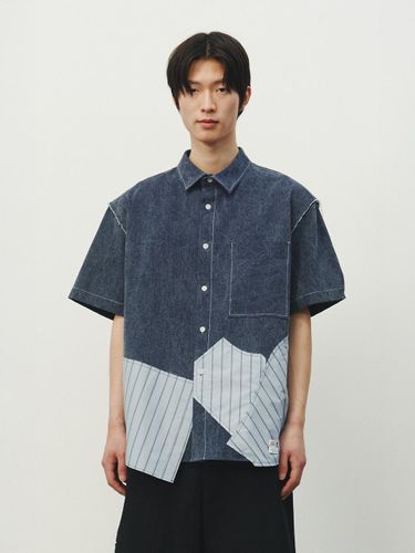 Patchwork Denim Short Sleeves Shirts (RKSAS25632BUX) - RE;CODE - Modalova