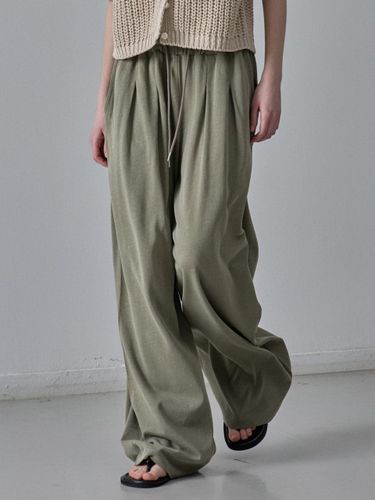 Wide Relaxed Elastic Waist Pants [Khaki Beige] - FACADE PATTERN - Modalova