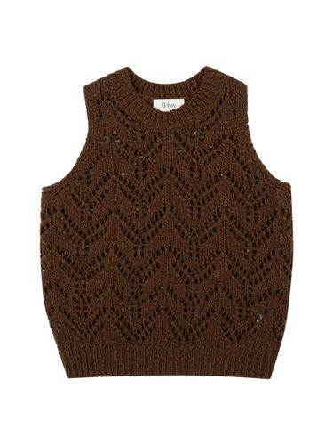 Leaf Cotton Knit Sleeveless Vest [Brown] - VLETI - Modalova