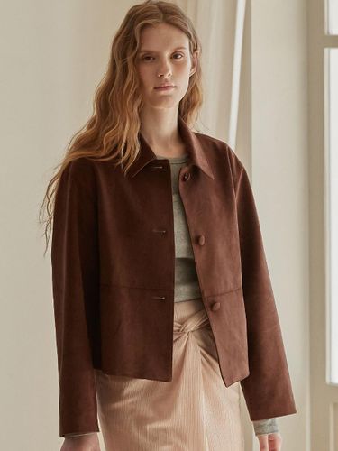 Suede Single Button Semi-Cropped Jacket [] - BEMUSE MANSION - Modalova